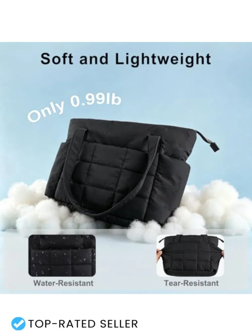 Quilted Puffer Tote Bag with Laptop Compartment and Yoga Mat Strap